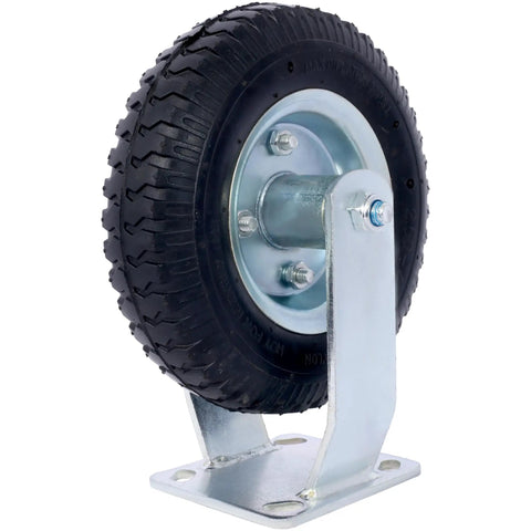 8 Inch Pneumatic Caster Wheel With Rigid Plate Mount, Beefy Steel Hub And Ball Bearings, Five Eighths Inch Bore, Heavy Duty Industrial Caster
