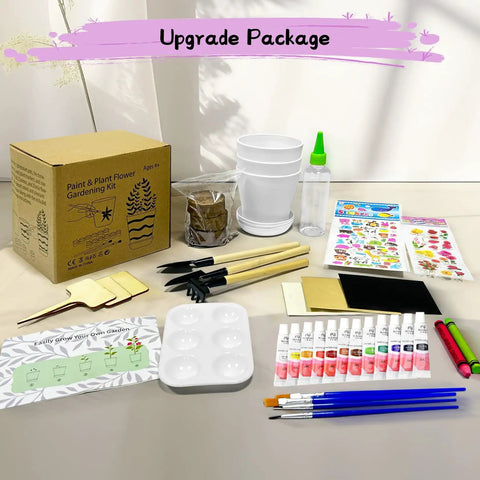 Paint And Plant Kid Friendly Gardening Kit For Boys And Girls, Fun Flower Pot Painting Set with pots, seeds, tools, and paints