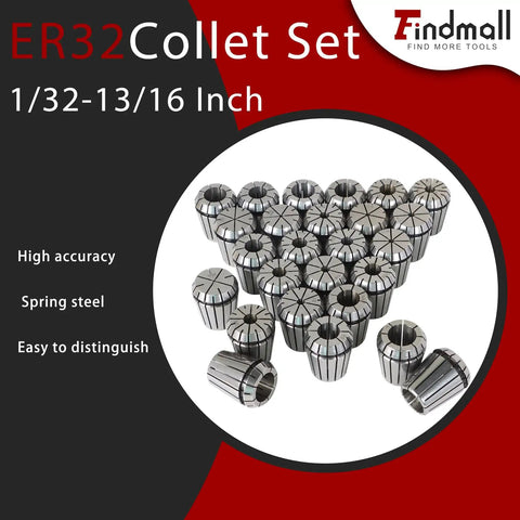 ER32 Collet Set 26 Pieces For CNC Engraving Milling Lathe Tools With Spring Collets, High Precision 0.013mm Runout