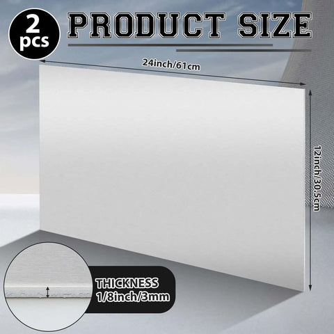 2 Pack 5052 Aluminum Sheet Metal 12 By 24 Inch Plate One Eighth Inch Thick Rectangle Panels with dimensions shown.