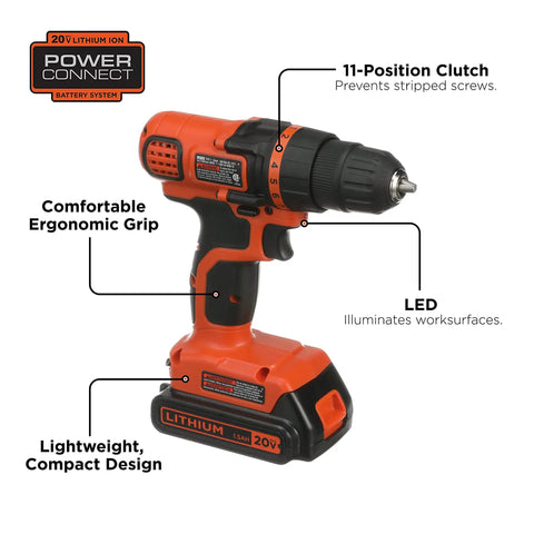 Power Up 20V Max Cordless Drill And 68 Piece Home Tool Kit With Storage Bag, Lithium Ion Battery, 11 Position Clutch, 66 Tools And Accessories For Quick Pro Grade Home Projects