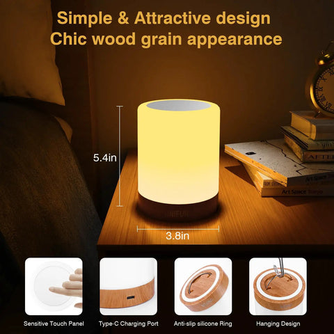 Touch Control Night Light Rechargeable Bedside Lamp With Dimmable Warm White 2800K 3100K And RGB Color Changing Portable Cordless LED Lamp
