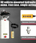 8L plastic reservoir hydraulic power unit with remote control and SAE#6 connector, ideal for dump trailers and industrial use