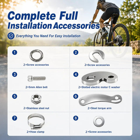 Two Sets Universal M12 Torque Arm Conversion Kit For E Bike Hub Motors Fits Front Or Rear Installations Durable 12mm Torque Arm For Adult Electric Bicycle Maintenance Tool, stainless parts kit