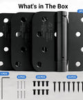 3 Pack Self Closing Door Hinges 4 Inch Matte Black With Adjustable Tension Auto Close Spring Loaded Hardware and accessories.