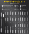 50 Pcs S2 Steel Bits Set with Pry Bar and Tweezers for use with Slick Grip Cordless Electric Screwdriver Set.