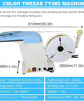 Rock The Bench With This Hottest Semi-Auto Twist Tie Machine For Sealing And Bundling Bags Of Bread Or Toys Fast Using Metallic Wire At 40 Per Minute Compact Design Saves Sweet Shop Space, showing machine features and dimensions.