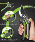 Hand holding 8 Inch Bypass Pruning Shears With Sharp SK5 Steel Blades For Smooth Pro Grade Cuts, Rust Resistant Garden Pruner