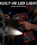 Cordless 1/2 Inch Impact Wrench With 1500 Nm High Torque, brushless motor with built-in LED light in action