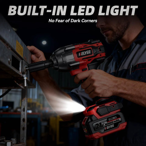 Cordless 1/2 Inch Impact Wrench With 1500 Nm High Torque, brushless motor with built-in LED light in action