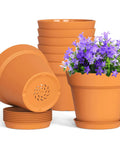 Stacked 4 Inch Plastic Plant Pots With Drainage Holes And Trays, 8 Pack For Indoor And Outdoor Plants And Flowers, Seedling Starter Planters
