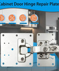 8 Piece Cabinet Hinge Repair Plate Kit with hinge fixing brackets and 48 self tapping screws for kitchen and bathroom cabinets