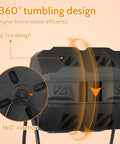 43 Gallon Dual Chamber Outdoor Compost Bin With Sliding Doors, Tumbling Rotating Composter, Manual Tiller shown in 360° rotation
