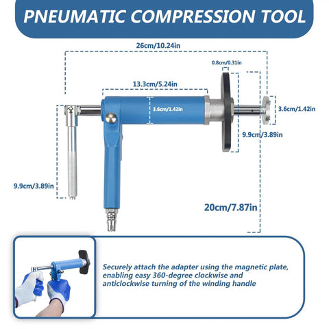 Detailed dimensions of Pneumatic Compression Tool from Brake Caliper Wind Back Tool Kit for Cars and Trucks DIY Friendly 24 Piece.