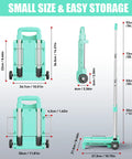 Ultra Compact Folding Hand Truck Dolly With Tank Wheels And Expandable Base Plate And Elastic Rope dimensions displayed