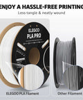 Comparison of neatly wound ELEGOO PLA Pro filament and another brand on spools