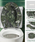 Elongated Resin Toilet Seat for Bathroom with floral design, quick release feature, and stainless steel hinge.