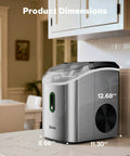 Snappy Countertop Nugget Ice Maker With SelfClean Tech Cranks Out 36 Pounds Of Chewable Sonic Pellet Ice Daily, compact dimensions displayed.