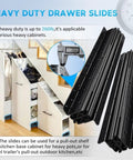 Built Tough Heavy Duty Full Extension Drawer Slides Black 40 Inch Pair, showing black steel slides for cabinets.