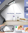 10X Square Magnifying Glass With Light And Stand Real Glass LED Magnifier on desk, showing non-dizzying and non-glare features