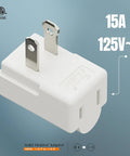 Right Angle Nema 1-15P To Nema 1-15R Power Adapter Vertical Down Angled 2 Prong 15 Amp 125 Volt ETL Certified