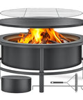 52 Inch Outdoor Wood Burning Fire Pit Table Combo With 28 Inch Bowl And 26 Inch Rotating Table For Grilling Dining And Backyard BBQ Vibes