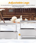 Adjustable legs of 1.5 gallon heated chicken waterer for different feeding scenarios in snowy environment.