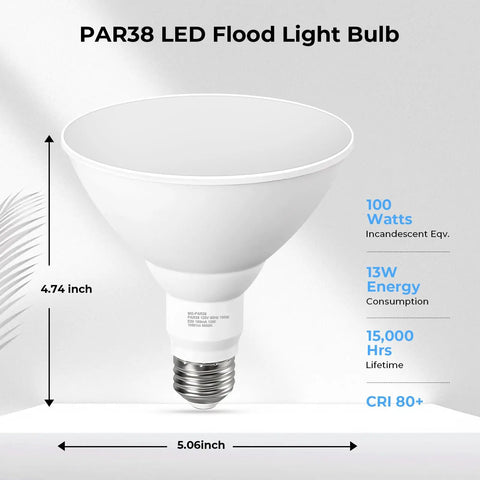 Built Like A Tank Par38 LED Flood Light Bulb 5000K Daylight White 100W Equivalent Dimmable Waterproof Outdoor Yard Porch Garage Security E26 Base 15000 Hour Lifespan 2 Pack