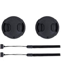 Two Pack 46mm Front Lens Cap With Deluxe Cap Keeper, Center Pinch Design, Fits 46mm Filter Thread Lenses shown with elastic keepers