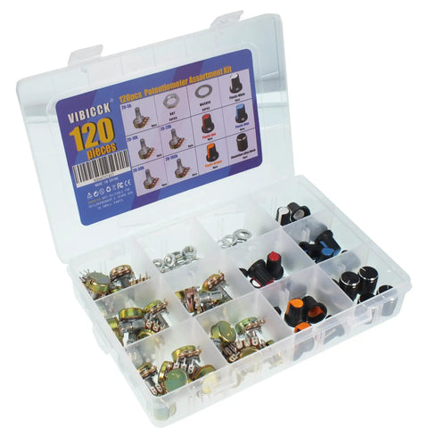 Roller Linear Potentiometer Kit With 120 Pcs Including WH148 B5K 10K 20K 50K 100K Ohm Variants And Five Knob Repair Kits