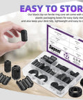 Clip On Ferrite Ring Core Kit With Toroid Core, 32 pieces in 7 sizes, plastic storage box with various EMI RFI noise suppressors.