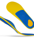 All Day Comfort Arch Support Insoles For Plantar Fasciitis, High Arch Foot Inserts visible in yellow and blue side view