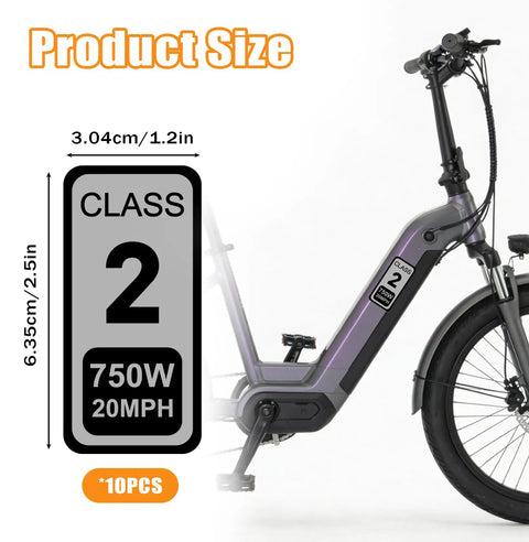 Ten Pack Class 2 Ebike Stickers Waterproof Identification Decals For Electric Bike Frame And Battery Easy To Spot 750W And 20 MPH Classification Badges For Ebike Safety And Quick Identification