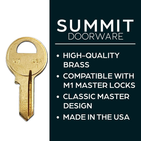 M1 Master Key Blanks in Premium Brass Uncut Keys for Home and Pro Use shows high-quality brass and USA markings.