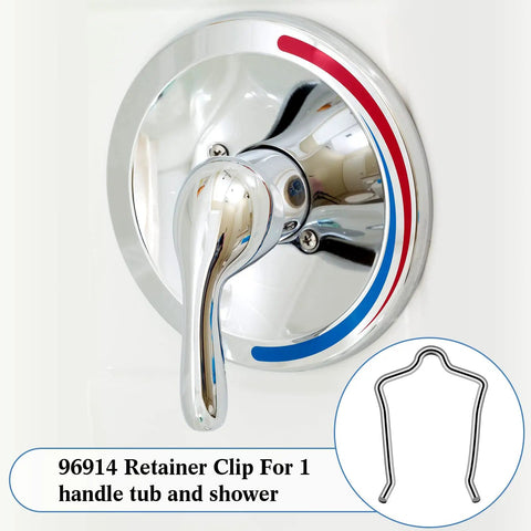 4 Pack Stainless Steel Faucet Retainer Clips For 1222 Compatibility, shown with one-handle tub and shower cartridge replacement tool.