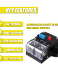 Road Ready 200 Amp Manual Reset Circuit Breaker for 12 To 48 Volt Dc Systems 0 To 8 Awg Wire Overload Protector features