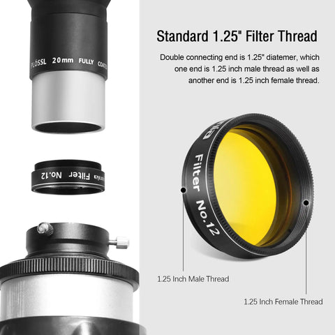 1.25 Inch Yellow Planetary Filter With Metal Frame For Lunar And Planetary Observation Boosts Contrast In Images And Live Views