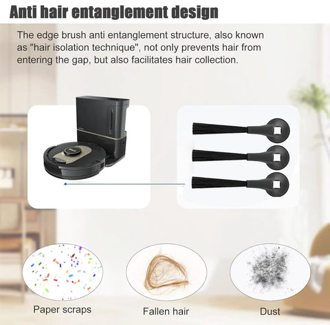 Side Brush Replacement Parts For Ion Robot IQ R101AE RV1001AE And AV2501S AV2501AE RV1000 RV2001AE Compatible With EZ showing anti hair entanglement design and debris collection.