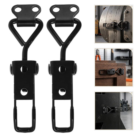Super Cool 12 Pc Heavy Duty Black Adjustable Toggle Clamps for Gear Cabinets, showing two clamps with metal finish.