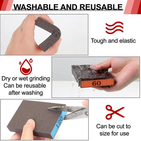 Sanding sponges, 8-pack, washable and reusable, assorted grits 60/80/120/220, Amazon.
