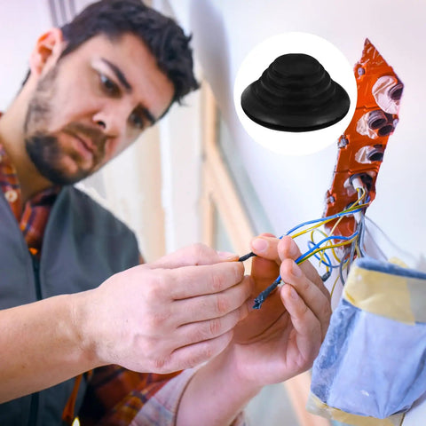10 Pack Pagoda Shaped Rubber Wire Gasket Hole Plugs Black Flexible Seals for Cables, Reusable Grommet Plugs, Flame Retardant, Insulation Safe Odorless Cable Hole Covers, Easy Fit and Tidy Wire Management, electrician fitting cable hole cover