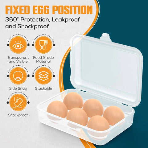 6 Grid Plastic Egg Carrier For Camping And Travel On The Go Portable Food Grade Egg Holder Box For Picnic Refrigerator Or Kitchen Organization Durable Protective Storage Case In Clear White with eggs inside