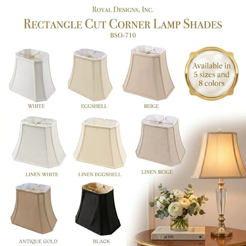 White Rectangle Cut Corner Lamp Shade With Classic Style, Handcrafted Silk Shantung Or Linen Fabric, Softback Off White Polycotton Lining, Top 7x9 Bottom 10.25x16 Slant 12.25, Great For Table Or Floor Lamps