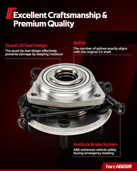 Beefed-Up Front Wheel Hub Bearing Assembly With ABS For 2007-2014 Chevrolet Silverado 1500, shown with quality features inset.