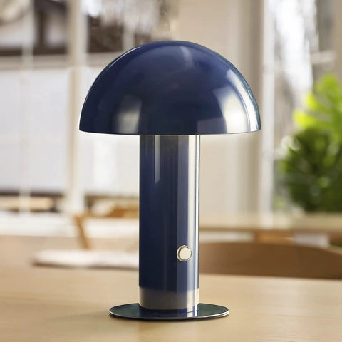 Navy Rechargeable LED Mushroom Table Lamp Cordless Cozy Bedside Light For Living Room And Bedroom 10.75 Inch