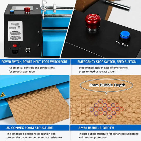 Image of Top Shelf Automatic Honeycomb Paper Cutter With Smart Touchscreen And Foot Pedal, showing controls and 3D foam structure.