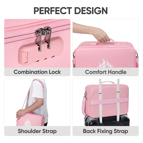 Fireproof Document Box With Lock Portable Waterproof File Organizer For Important Papers 15 By 11 By 4 Inches Pink SGS Certified