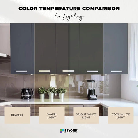 Color temperature comparison for All In One Refinishing Paint For Furniture And Cabinets Quart Pewter Color No Stripping No Sanding No Priming Needed Quick And Easy Application Durable Finish For Lasting Look And Smooth Coverage On Wood Surfaces on kitchen cabinets