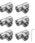 Six Piece 1 Inch Tee Pipe Connectors Set For DIY Shelves And Garden Supports, 3 Way Corner Fittings With Wrench, Stainless Steel