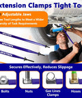 Offset Extension Wrench Kit With Clamps And Drive Adapters 1/2, 1/4, 3/8, used for auto repair, displaying adjustable clamps